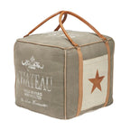 Canvas Pouf with Leather Handles - Gray, Brown, White, Cream or Beige - Roche River Decor