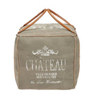 Canvas Pouf with Leather Handles - Gray, Brown, White, Cream or Beige - Roche River Decor