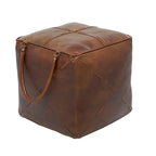 Canvas Pouf with Leather Handles - Gray, Brown, White, Cream or Beige - Roche River Decor