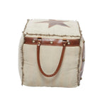 Canvas Pouf with Leather Handles - Gray, Brown, White, Cream or Beige - Roche River Decor
