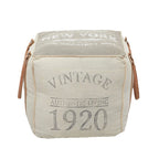 Canvas Pouf with Leather Handles - Gray, Brown, White, Cream or Beige - Roche River Decor