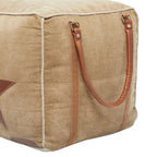Canvas Pouf with Leather Handles - Gray, Brown, White, Cream or Beige - Roche River Decor