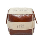 Canvas Pouf with Leather Handles - Gray, Brown, White, Cream or Beige - Roche River Decor