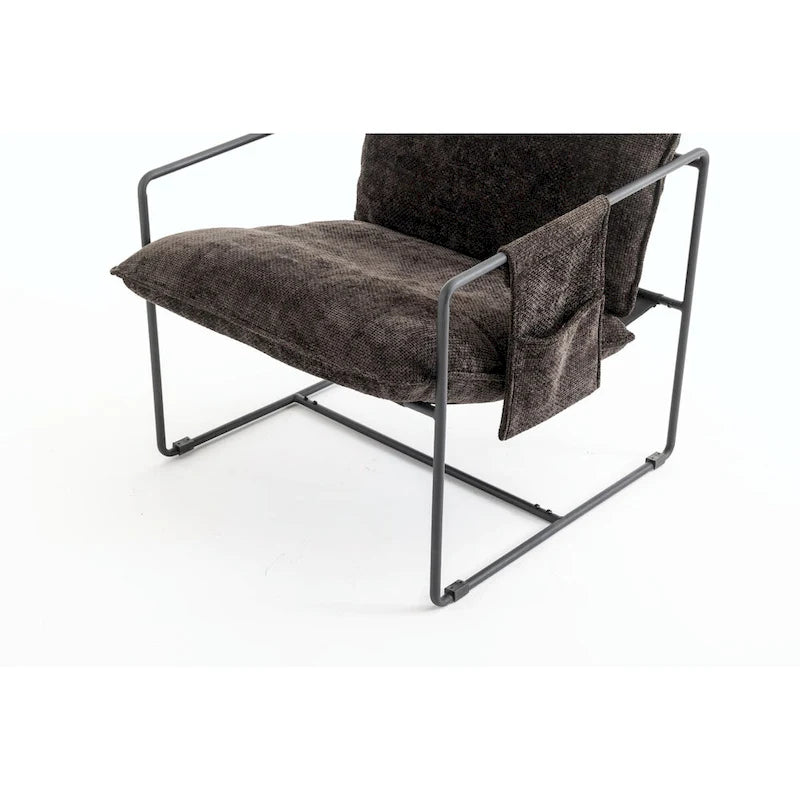 Upholstered Hanging Armchairs with Arm Pockets, Metal Frame,Set of 2