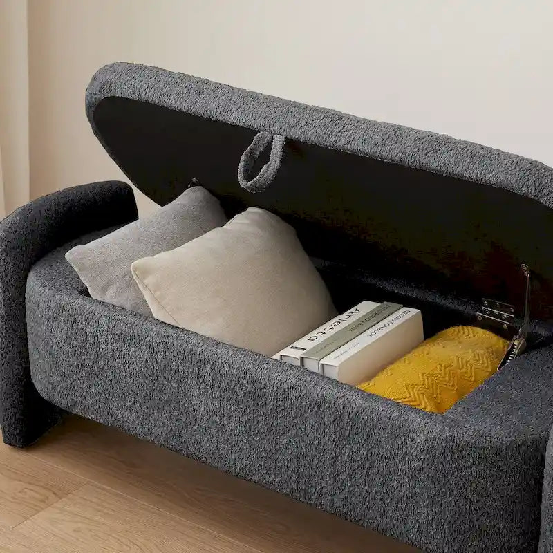 Ottoman Oval Storage Bench 3D Lamb Fleece Fabric Bench with Large Storage Space for the Living Room, Entryway and Bedroom