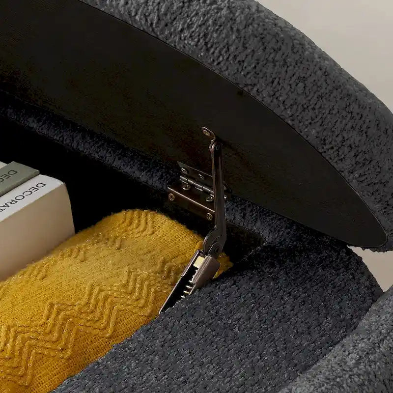 Ottoman Oval Storage Bench 3D Lamb Fleece Fabric Bench with Large Storage Space for the Living Room, Entryway and Bedroom