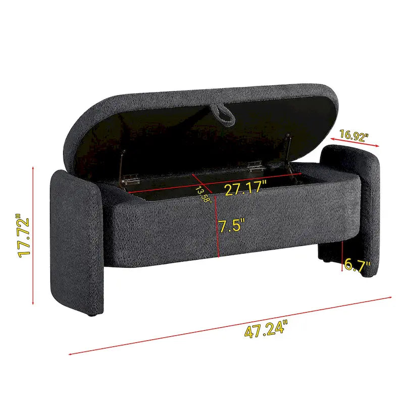 Ottoman Oval Storage Bench 3D Lamb Fleece Fabric Bench with Large Storage Space for the Living Room, Entryway and Bedroom