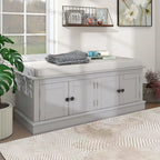 42.70 Modern Versatile Entry Upholstered Storage Bench with 4 Doors, Adjustable Shelves and Shoe Racks