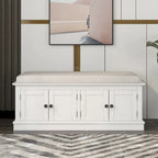 42.70 Modern Versatile Entry Upholstered Storage Bench with 4 Doors, Adjustable Shelves and Shoe Racks
