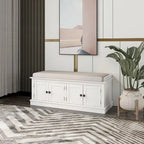 42.70 Modern Versatile Entry Upholstered Storage Bench with 4 Doors, Adjustable Shelves and Shoe Racks