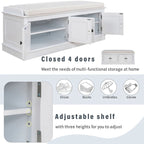 42.70 Modern Versatile Entry Upholstered Storage Bench with 4 Doors, Adjustable Shelves and Shoe Racks