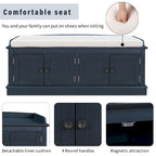 42.70 Modern Versatile Entry Upholstered Storage Bench with 4 Doors, Adjustable Shelves and Shoe Racks