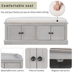 42.70 Modern Versatile Entry Upholstered Storage Bench with 4 Doors, Adjustable Shelves and Shoe Racks