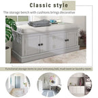 42.70 Modern Versatile Entry Upholstered Storage Bench with 4 Doors, Adjustable Shelves and Shoe Racks