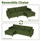 HOOOWOOO Modern L-Shaped Corduroy Upholstery Couch Reversible Chaise Sofa