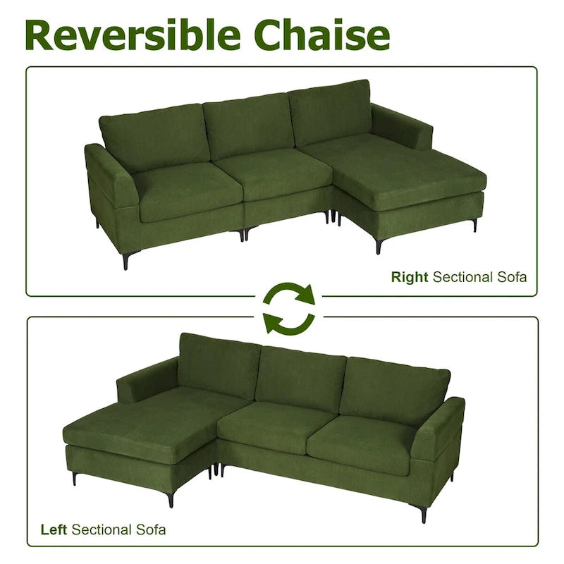HOOOWOOO Modern L-Shaped Corduroy Upholstery Couch Reversible Chaise Sofa