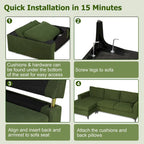 HOOOWOOO Modern L-Shaped Corduroy Upholstery Couch Reversible Chaise Sofa