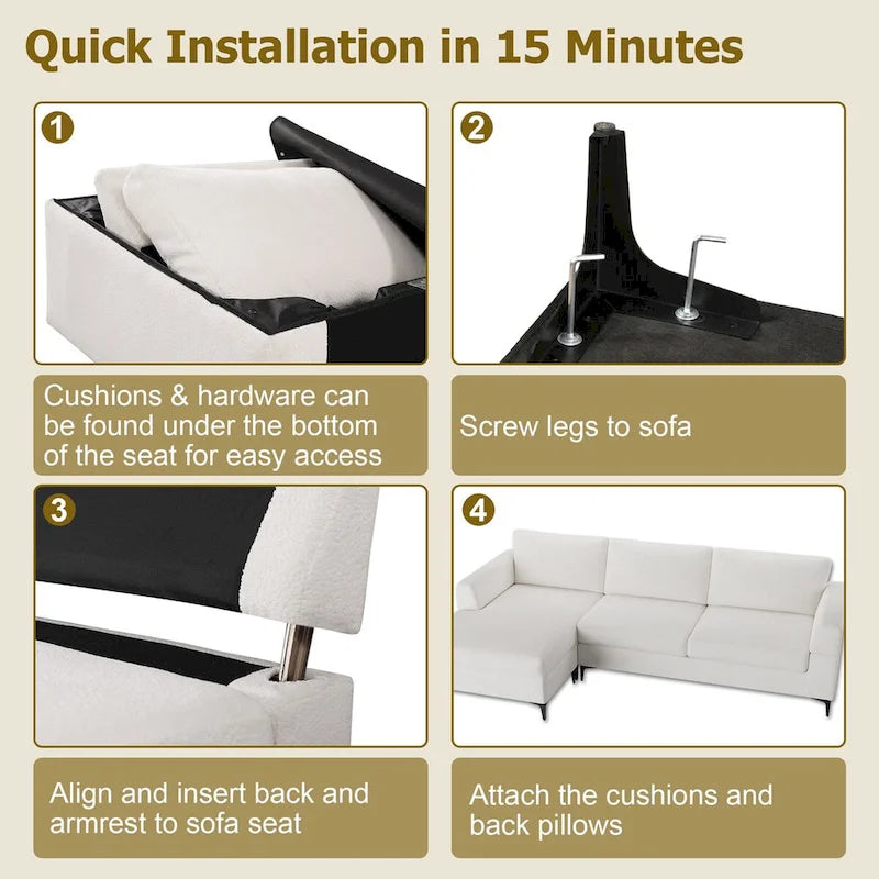 HOOOWOOO Modern L-Shaped Corduroy Upholstery Couch Reversible Chaise Sofa