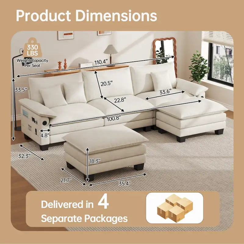 Oversized Sectional Sofa Couch Modular Sectional Sofa with Reversible Ottomans