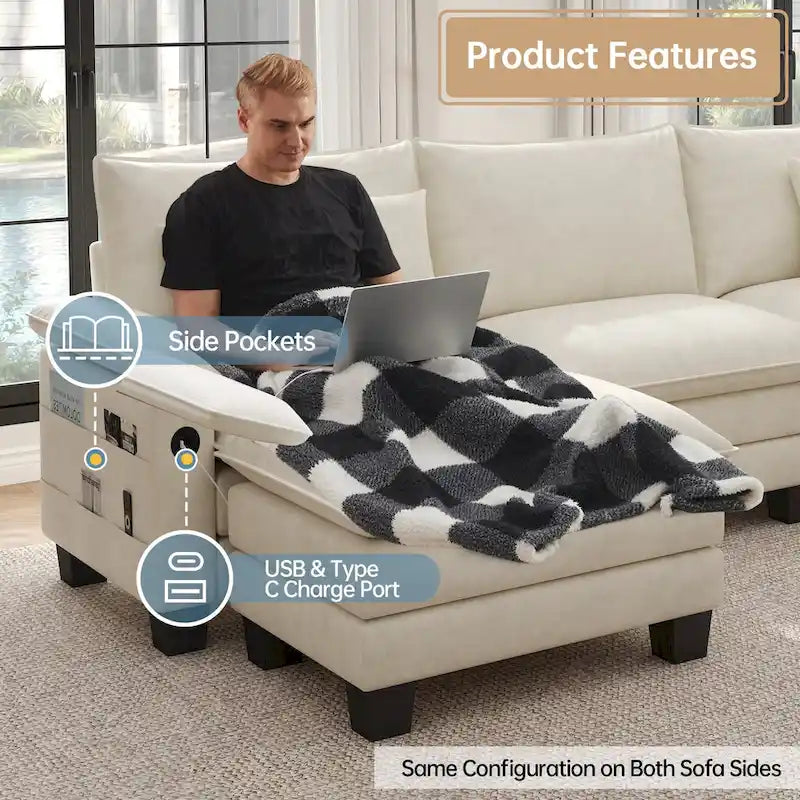 Oversized Sectional Sofa Couch Modular Sectional Sofa with Reversible Ottomans