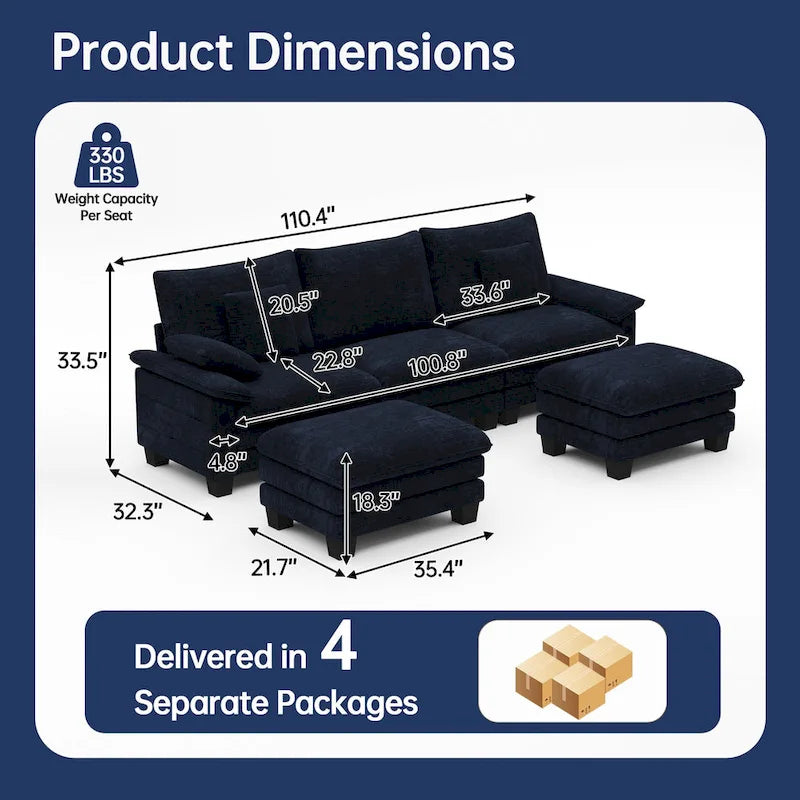 Oversized Sectional Sofa Couch Modular Sectional Sofa with Reversible Ottomans