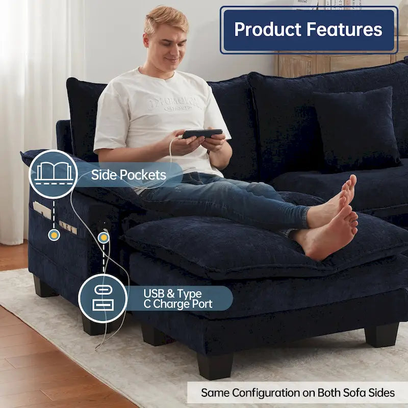 Oversized Sectional Sofa Couch Modular Sectional Sofa with Reversible Ottomans