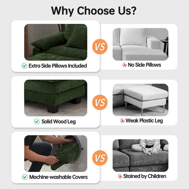 Oversized Sectional Sofa Couch Modular Sectional Sofa with Reversible Ottomans