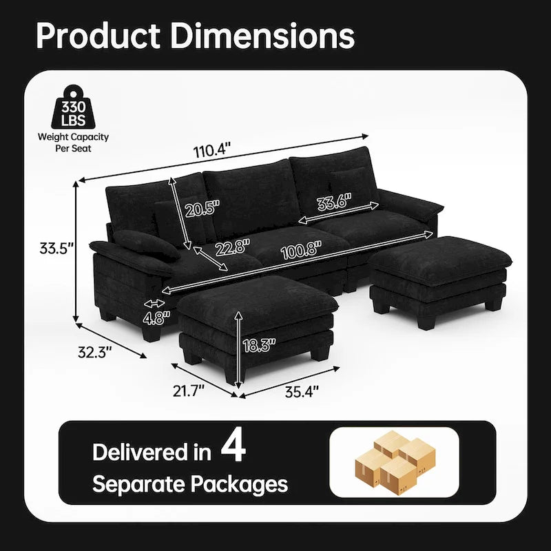 Oversized Sectional Sofa Couch Modular Sectional Sofa with Reversible Ottomans