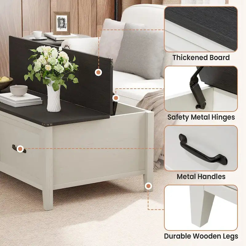 Coffee Table with Hidden Storage, 2 Drawers and Flip Top Storage with Lift Hinges - See Details