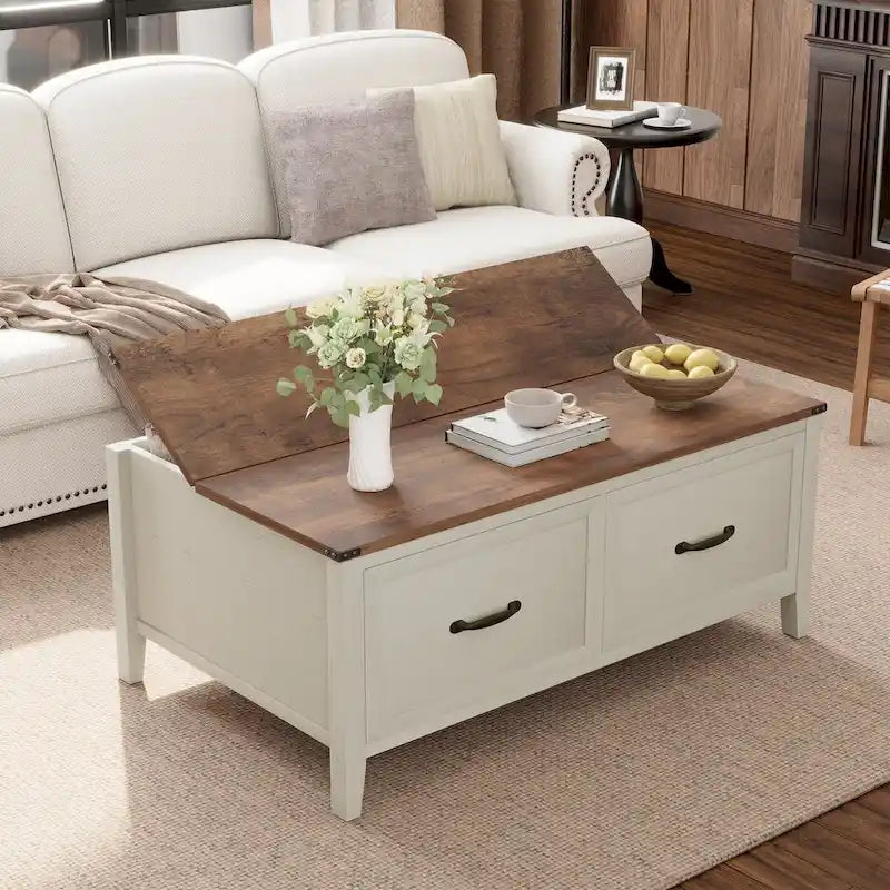 Coffee Table with Hidden Storage, 2 Drawers and Flip Top Storage with Lift Hinges - See Details