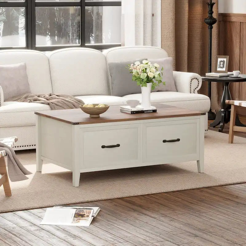 Coffee Table with Hidden Storage, 2 Drawers and Flip Top Storage with Lift Hinges - See Details