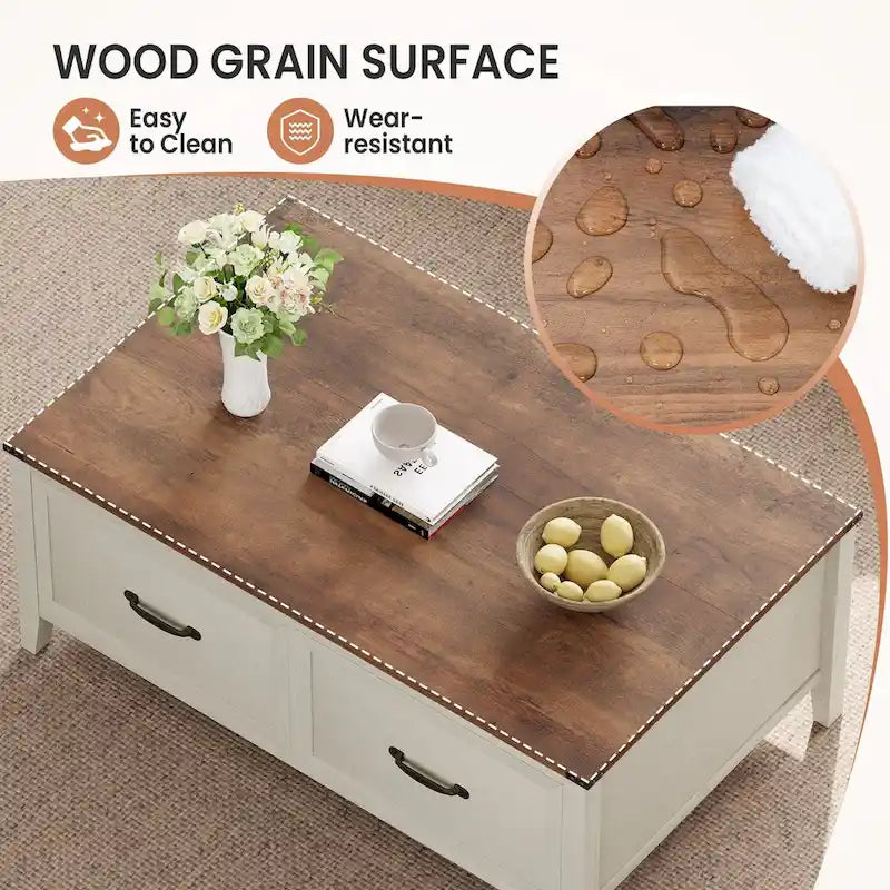 Coffee Table with Hidden Storage, 2 Drawers and Flip Top Storage with Lift Hinges - See Details