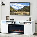 68 Modern RGB LED White TV Stands Console with 36 Fireplace