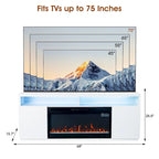 68 Modern RGB LED White TV Stands Console with 36 Fireplace