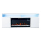 68 Modern RGB LED White TV Stands Console with 36 Fireplace