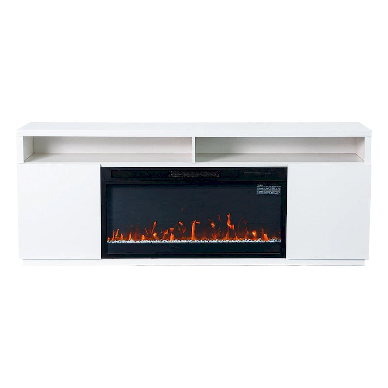 68 Modern RGB LED White TV Stands Console with 36 Fireplace