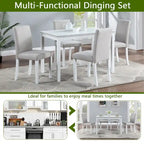 5 Piece Wooden Dining Table Set, Kitchen Table Set with a Rectangular Table and 4 Upholstered Chairs