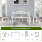 5 Piece Wooden Dining Table Set, Kitchen Table Set with a Rectangular Table and 4 Upholstered Chairs