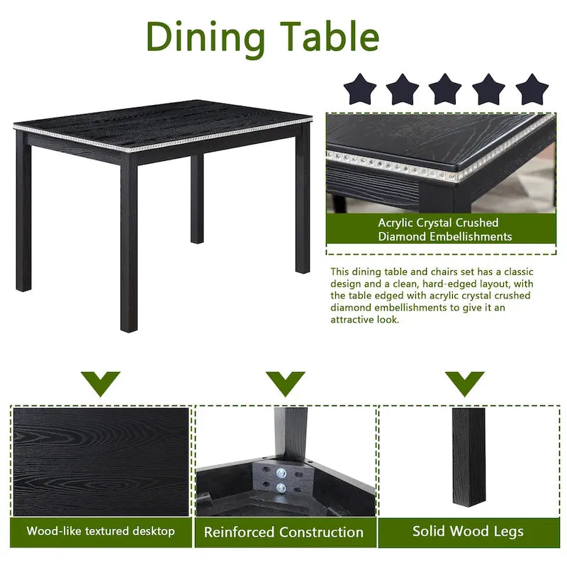 5 Piece Wooden Dining Table Set, Kitchen Table Set with a Rectangular Table and 4 Upholstered Chairs