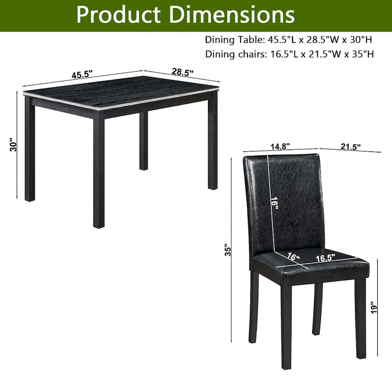 5 Piece Wooden Dining Table Set, Kitchen Table Set with a Rectangular Table and 4 Upholstered Chairs