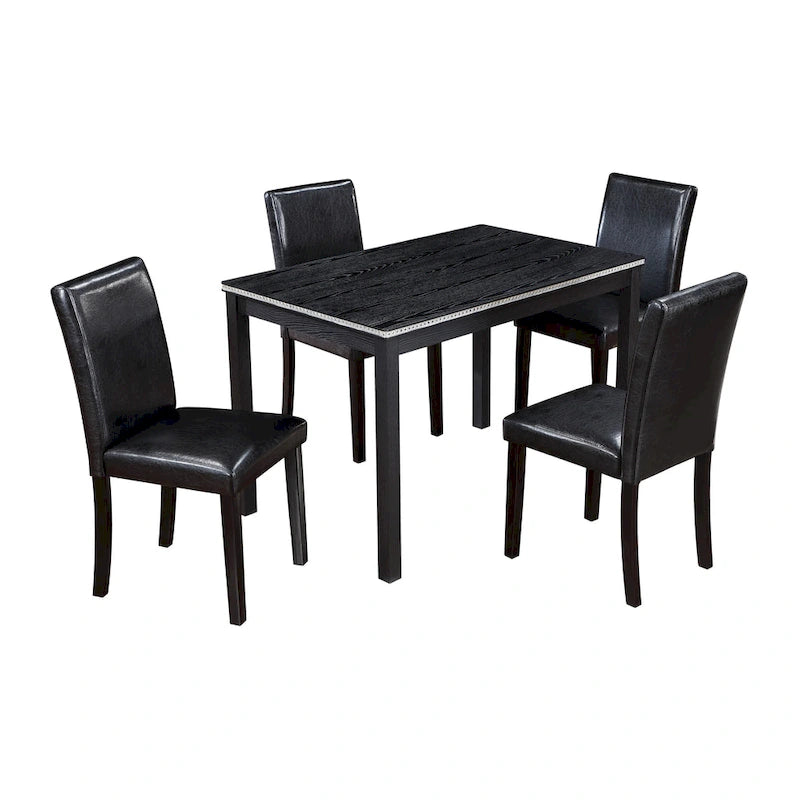 5 Piece Wooden Dining Table Set, Kitchen Table Set with a Rectangular Table and 4 Upholstered Chairs