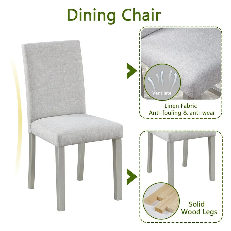 5 Piece Wooden Dining Table Set, Kitchen Table Set with a Rectangular Table and 4 Upholstered Chairs