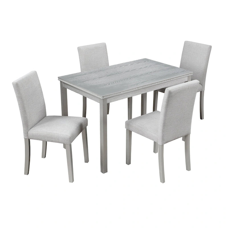 5 Piece Wooden Dining Table Set, Kitchen Table Set with a Rectangular Table and 4 Upholstered Chairs