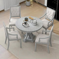 Retro 5-piece Dining Set with Extendable Round Table and 4 Chairs