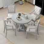 Retro 5-piece Dining Set with Extendable Round Table and 4 Chairs
