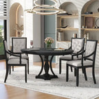 Retro 5-piece Dining Set with Extendable Round Table and 4 Chairs