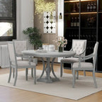 Retro 5-piece Dining Set with Extendable Round Table and 4 Chairs