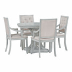 Retro 5-piece Dining Set with Extendable Round Table and 4 Chairs