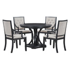 Retro 5-piece Dining Set with Extendable Round Table and 4 Chairs