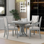 Retro 5-piece Dining Set with Extendable Round Table and 4 Chairs